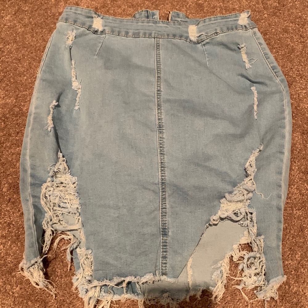 Light Blue Jean Distressed Mini Skirt🔥